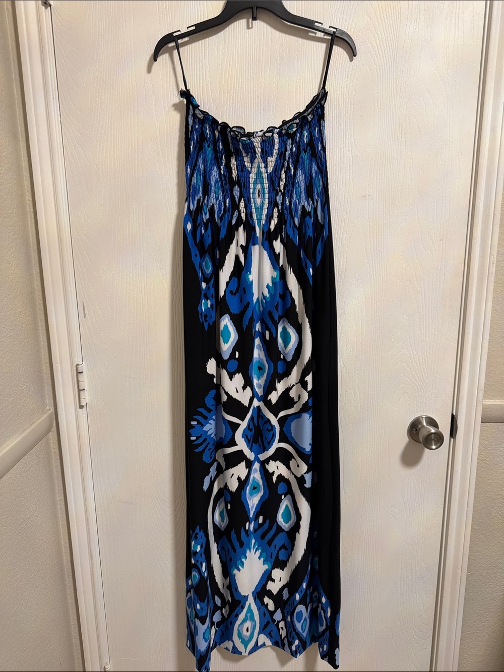 Snap Womens Dress XL Strapless Maxi Tribal Inspired Blue Black Multicolor Design